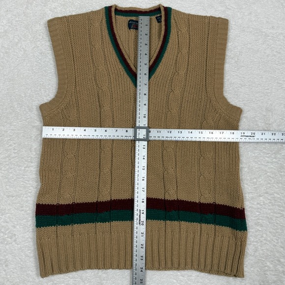 Arrow Sportswear Vintage Mens Cable Knit Sweater Vest Striped Tan Medium - Picture 5 of 7